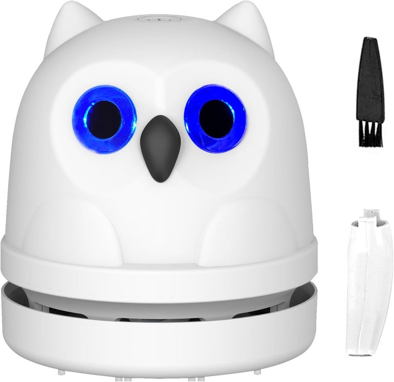 Hallocool Desk Vacuum Cleaner Mini Desktop Vacuum for Office Table Mini Vacuum Cleaner Sweeper for Cleaning Crumbs Eraser Crumbs Dust Pencil Paper Scraps Pet Hair Owl Vacuum Cordless - Image 1